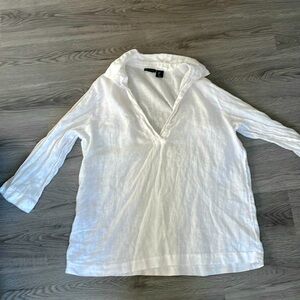 White beach cover up blouse v neck collard shirt